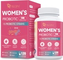 Probiotikumok nőknek, 100 milliárd CFU Womens Prebiotikumok, Emésztési Enzimek, D- Mannose & Cranberry kivonat immun támogatásra, hüvelyi és húgyúti egészség, emésztési egyensúly - 120 kapszula