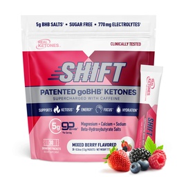 Real Ketones BHB Exogenous Ketones Drink Mix Packets Keto Electrolites Powder Packets No Sugar with 4 Main Basting Electrolites Plus Hydrating Patented Keto BHB - 30 Count Mixed Berry koffein