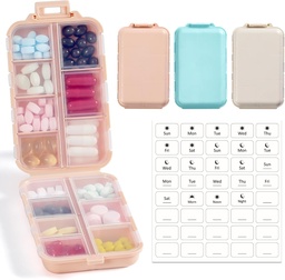 3 Pack, 14 GRIDS Travel Pill Organizer Box címkével - Travel Medicine Case Kit - Pocket Daily Pharmacy Container - Travel Medication Holder Dispenser for Fish Oil Vitamin Supplement Storage