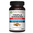 Pure Nutrition Triple Ginseng - egy egyedi és hatékony kombinációja Red Ginseng, Amerikai Ginseng és Szibériai Ginseng. 790mg / kapszula 124; 60 Veg Caps csomag