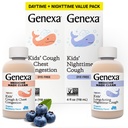 Genexa Kids 'Clean Day & Night Cough Medicine, Dye Free, 0% mesterséges adalékanyagok, gyermekek köhög, mellkasi congestion, Runny Orose & Tweeting Relief, Ages 6 +, Organic Blueberry Flavor, 8 fl oz (2 csomag)
