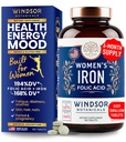 Vas és folsav kiegészítők nők számára - 35mg Gyengéd vas-vitamin, Folic Acid 400mcg - Anaemia, Időszak, Terhesség-támogató kiegészítés, vas-szulfatális pirula - 180 Vegán Non- székrekedés tabletta