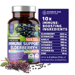 Premium 10 in 1 Immuntámogatási kiegészítés [10 Potent Összetevők] Elderberry, C-vitamin, Echinacea, Cink és probiotic for Immune Support, Gut Health and Better Digestion, 60 Veg Caps