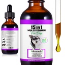 15 in 1 Dog Multivitamin cseppek kutyáknak - Kutya vitaminok és kiegészítők Természetes kutya multivitaminok és ásványi anyagok - Glucosamin, MSM a bőr és a kabát, szív egészség, csontok, közös, immunrendszer támogatás