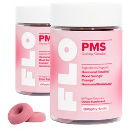O Postiv FLO PMS Gummees for Women - Proactive PMS Relief - Targets Hormonal Breakout, Bloating, Cramps, & Mood Swings with Chastberry, B6 vitamin, & Lemon Balm - PMS Gummees (2-es csomag)