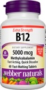 Webber Naturals B12 5000 mcg-vitamin, 60 gróf, gyors oldódó tabletta, vitaminpótló támogatás az energia metabolizmus, Immun- és Szív-egészségügyi, Vegetáriánus Forma, 60 napos ellátás