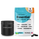 Kiegészítés Vegán multivitaminok nők & men- Omega 3 DHA + EPA, B12-vitamin, D3-vitamin K2, Cink, szelén, magnézium, jód kiegészítés - Immunszupport- 90 gróf, tartalmazza Jar