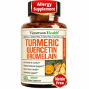Quercetin Bromelain kurkumin pótlékkal - Allergia enyhítés, Joint & Immune Support - Organic Turmeric Supplement with Black Pepper (Bioperine) - 180 Quercetin 500 mg kapszula