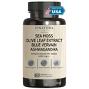 VINATURA Organic Sea Moss, Blue Vervain - Black Seed Oil, Ashwagandha, Ginger, Burdock Root kapszula - 1250mg per Serving, * USA Made & Tesztelt * Immune Booster felnőtteknek
