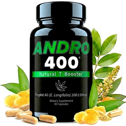 Andro400 Natural T Booster Supplements for Men – Traditional Tongkat Ali (Eurycoma Longifolia) 100:1 Extract – Herbal Formula for Energy, Stamina, & Metabolic Support – 1 Pack, 60 Capsules