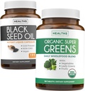 Fekete magolaj & Organic Seed Greens (3 hónapos ellátás) Seed & Sprout Bundle of Black Seed Oil (180 kapszula) Cold- Pressed Nigella Sativa & Organic Super Greens Powder (180 tabletta) Complete Superfood