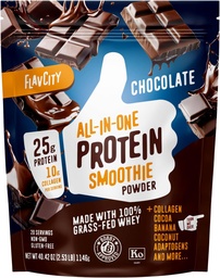 FlavCity Grass Fed Whey Chocolate Protein Powder - 25g Protein & 10g Collagen - Organic Cocoa, Banán & Kókusztej - Gluten Free & No hozzáadott cukrok (20 adag)