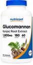 Nutricost Glucomannan 1,800mg Per Serving, 180 kapszula - természetes rostforrás, nem-GMO, glutén mentes