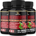 (3 csomag) Berberine Supplement Plus Ceylon fahéj, Milk Thistle, Turmeric, Articsóka Leaf, Fekete Peppe - 6 hónapos ellátás - 180 kapszula összesen
