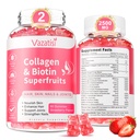 2 Pack Sugar Free Collagen Gummees nőknek, Multi Collagen Peptides Gumies I II III V X típusú Biotin vitamin A B C D A-vitamin, Strawberry Flavor, 120 gróf