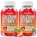 2 Pack kalcium citrát gumik, cukor mentes kalcium citrát 1000mg izom egészséges, abszorpció kalcium kiegészítők felnőttek és gyerekek, Strawberry, 120 gróf