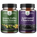 Bundle of Pure Green Coffee Bean Extract for Antioxidant Heart Health Mental Focus and Size Reduction and Cleanse and Detox Actived Charcoin Capsules for Bloating Relief and Body Detox Cleanse