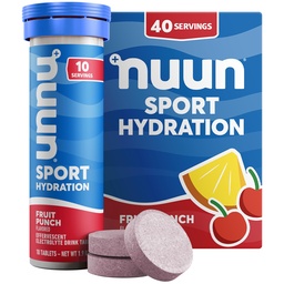 Nuun Sport Electrolyte tabletta Magnéziummal, kalciummal, Káliummal, kloriddal és nátriummal, gluténmentes & Vegan, gyümölcspunch, 4 csomag (40 adag összesen)