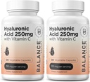 Tiszta hialuronsav kiegészítés 250mg C-vitaminnal 50mg, 120 Vegán kapszula - bőr hidratáció természetes fény, haj, köröm, csont és közös egészségügyi képlet