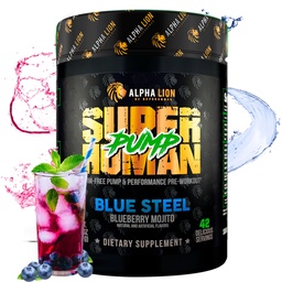 ALPHA Lion Superhuman Pump Pre Workout Powder, Nootropic koffein & Stim Free Pretosure Supplement, Nitric Oxide Booster, Muscle Gainer, Energy & Focus (42 szervizek, Blueberry Steel Flavor)