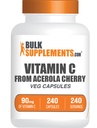 BulkSupplements.com C-vitamin Acerola Cherry kapszula - Acerola Cherry vitamin C kiegészítés - Gluten mentes, 1 kapszula per szerving, 240 Veg kapszula (1-es csomag)
