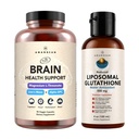 AMANDEAN Premium Brain Health Supplement & Liposomal Glutathione Bundle. Triple Formule with Magnézium L- Threonate, USA- Grown Organic Lion 's Mane 6: 1 Extract, and Alpha- GPC. Support Cognition, Focus &