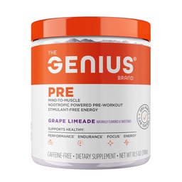 Zseniális Pre Caffeine- Free Pre Workout Növelt Energia, Fókusz, Teljesítmény Nootropic Forma AlphaSize, Citrulline Malate, CarnoSyn Beta Alanine Endurance, Stamina, Recovery, 20 Servings - Grape Limeade
