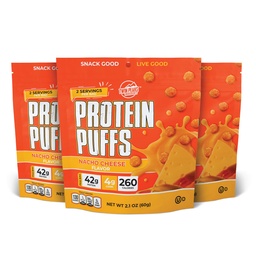 Twin Peaks Low Carb, Keto Friendly Protein Puffs, (Nacho Cheese), 2 Servings, 3 Pack (60g, 42g Protein, 4g Carbs)