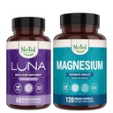 Nested Naturals Luna Sleep Aid & Magnézium Glicinate Chelate alváshoz, relaxációhoz, & Recovery (180 kapszula)