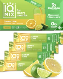 IQMIX Hydration Electrolyte Powder - 4- in1 Formula for Hydration, Mental Clarity, Mood and Recovery - Sugar- Free Drink Mix, Keto, Magnézium L- Threonate, Lion 's Mane - 20 Count Lemon Lime