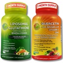 Liposzómás glutation 500mg & Quercetin bromelinnel, cinkkel és C-vitaminnal - antioxidáns és immuntámogató köteg szerves teljes értékű élelmiszer keverékekkel - Vegán, nem-GMO légzőszervi egészségügyi képlet