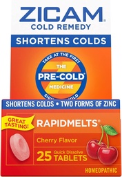 Zicam Cold Remedy Cink RapidMelts, Cherry Flavor, Homeopátiás, Hidegrövidítő gyógyszer, Rövidebb hideg időtartam, 25 Count (2-es csomag)