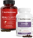 Reale Pilze RealClarity (60ct) und Chaga (120ct) Kapseln Bundle - Pilzergänzung für Psychische Klarheit, Fokus, Verdauungs- und Immununterstützung - Vegan, Non-GMO, Verifizierte Ebenen von Beta-Glucans