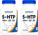 Nutricost 5- HTP 200 mg, 120 Vegetáriánus kapszula (5- Hidroxitriptofán) - Nem - GMO és glutén mentes (2 üveg)