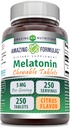 Amazing Formulas Melatonin Chewable Supplement 124; 5 Mg Per Serving124; 250 Tablets Ț124; Non- GMO Thermaceuticals 124; Gluténmentes 124; Made in USA (Citrus Flavor)