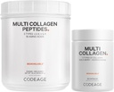 Codeage Multi Collagen Protein Capsules & Multi Collagen Protein Powder Bundle 124; Multi Collagen Pills, Collagen Types I, II, II, V & X, 90 Count 124; Multi Collagen Peptides - Pure, Hydrolized, 20 oz