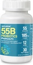 55B Probiotics Premium - 55 milliárd CFU, 12 Strain, 185mg Prebiotic - Immunszupp, Digestive & Gut Health - Supports alkalmi székrekedés, Gas & Bloating - 30 Vegan kapszula, 30 napos ellátás