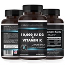 K2-vitamin D3-mal Extra Strength Supplement Bone 124; Heart Health Non-GMO Formula 10 000 NE D3-vitamin & 200 µg K2-vitamin (MK7)