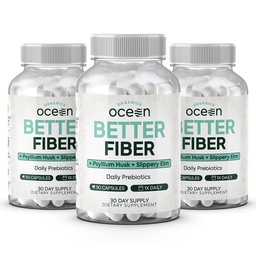 Organics Ocean Better Fiber - Napi fiber kiegészítés - Soften Stool fáradhatatlan Bowel Movements - Psyllium Hulk és Slippery Elm - 3 palackok
