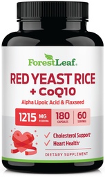 ForestLeaf Red Yeast Rice CoQ10 kiegészítés - 1215 mg extra erő Red Eeast Rice kapszula Alpha Lipoic Acid & Organic Flaxseed, Citrinin Free - 180 kapszula