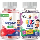 SUNNY SAM Vas Gumikat gyerekeknek és felnőtteknek & Magnézium Gumikat felnőtteknek - 500mg - Nyugodt Magnézium Sajtok - Magnézium citrát rágható kiegészítése hangulat- és izületi támogatás. Vas-vitaminok C-vitaminnal