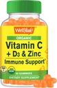 WellYe Organic Vitamin C + D3 + Cink Gumies - Immune Boosting, Antioxidant- Rich, and Bone Health Support, USDA Organic, Vegan, and Non-GMO - Gluten- Free, Nut- Free Gumi - 60 Count