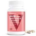 Vaspótlás nők részére, Vegan vas biszglicinát 30mg plusz C-vitamin, B12, folsav - vaspirula vérszegénység, Egészség vér és energia támogatás - gyengéd, magas abszorpció, nem-GMO - 90 kapszula