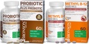 Bronson probiotikus 50 milliárd CFU + prebiotikus Apple polifenolokkal és ananász gyümölcskivonattal + metil B12 5000 µg B12-vitamin metilkobalamin