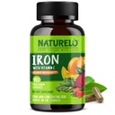 NATURELO Vegan vaspótlás C-vitaminnal és szerves teljes értékű élelmiszerekkel - Gyengéd vaspirula nőknek és férfiaknak vashiányban beleértve a terhességet, vérszegénységet és vegán diétákat - 180 Mini kapszula