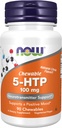 NOW Foods Supplements, 5- HTP (5- hidroxitriptofán) 100 mg, Neurotranszmitter Support *, 90 rágótabletta