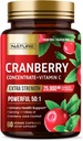 Built by Nature Cranberry Pills 25,000mg - Extra Strength 50: 1 Koncentrátum kivonat C-vitaminnal - Vizeleti Tract Health Supplement for Women - Non-GMO, Sugar Free, Vegan - 60 kapszula