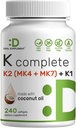 DALL PROPPEMENT K- vitamin Complete - 240 Coconut Oil Softstell.124; nagy potenciállal rendelkező K2- vitamin (MK- 7 és MK- 4) & K1