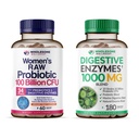 Teljes wellness Dr. formulált nyers probiotikumok nők 100 milliárd CFU + emésztési enzimek 1000MG Plus Prebiotikumok és probiotikumok kiegészítés Bundle