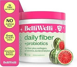 Belli Welli Fiber Supplement for Women & Men - Premium Daily Fiber Powder from Organic Acacia with Addited Collagen, Electrolytes & Probiotics - No Bloat, Constipatio & Gut Health Support (Görögdinnye)